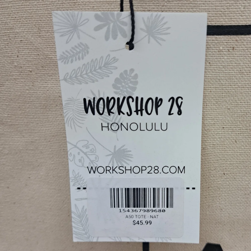 Workshop 28 No. 50 ALOHA Canvas Tote Bag, Cream/Black, Made In Hawai'i, NWOT - Picture 4 of 4